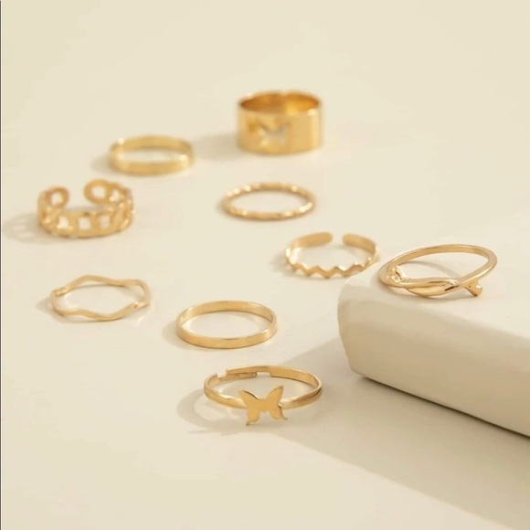 Whimsy Butterfly Band Gold Stackable Rings - Picture 2 of 10